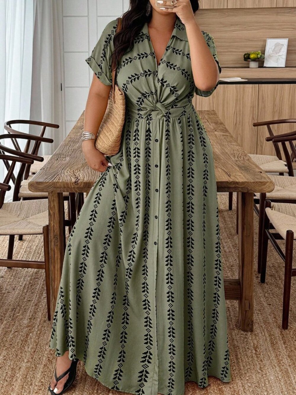 Multicolor Boho Women's Plus Size Geometric Random Print Print maxi Dress - Picture 3 of 5
